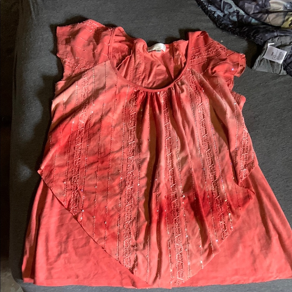 Ruffled Orange Puff Sleeve Blouse
